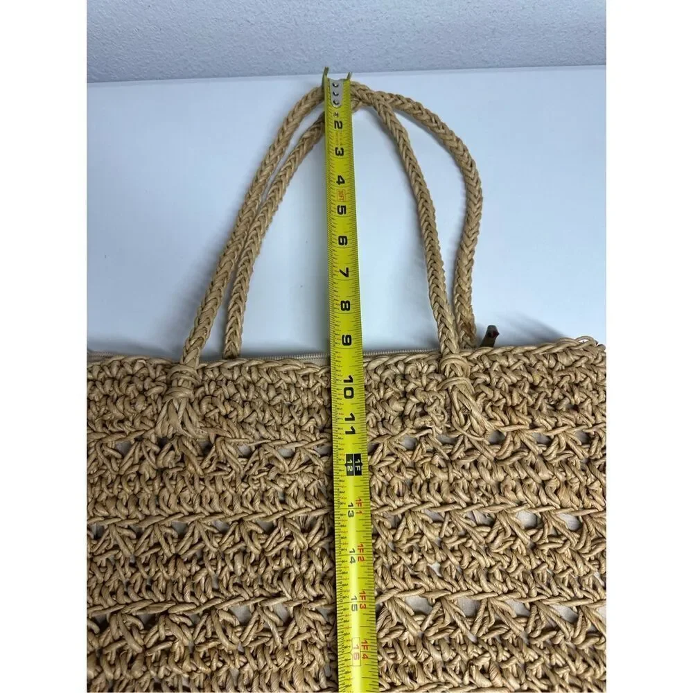 Vintage Cappelli Straworld Inc Large Tote With Safari Animal Wood Beads Notes
